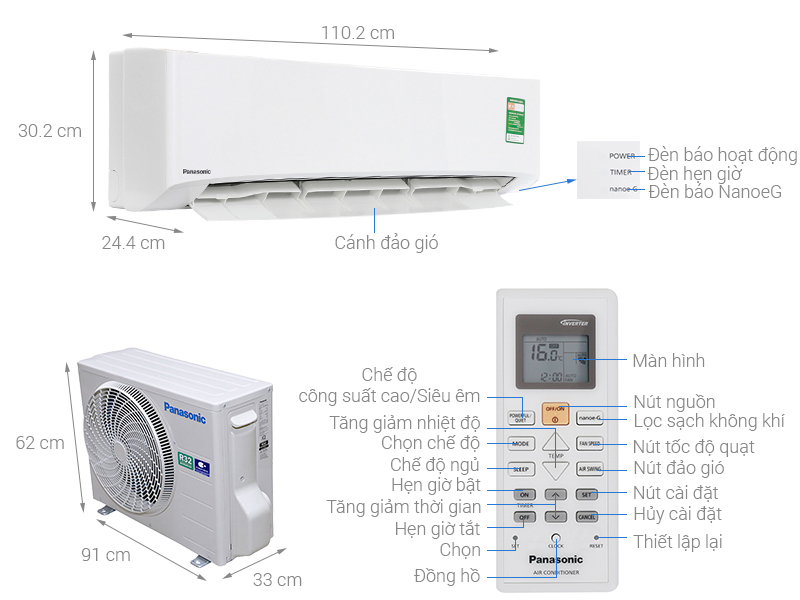 Thông số kỹ thuật Máy lạnh Panasonic 2 HP CU/CS-N18UKH-8